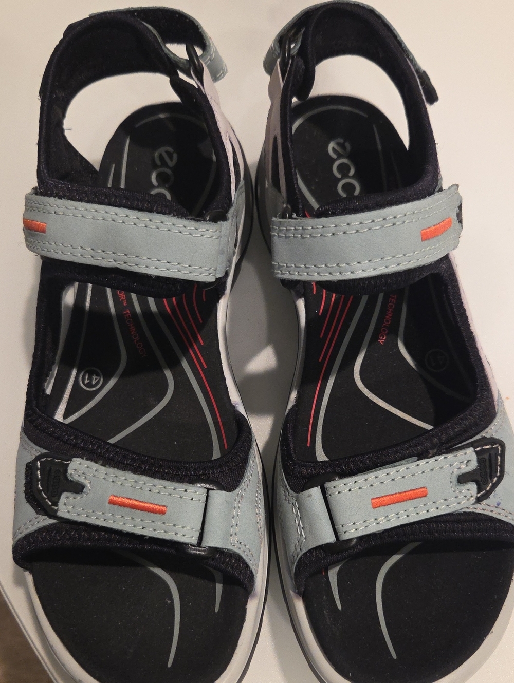 Ecco Mens/Women  Black and Light Gray Sandals with Orange Accent